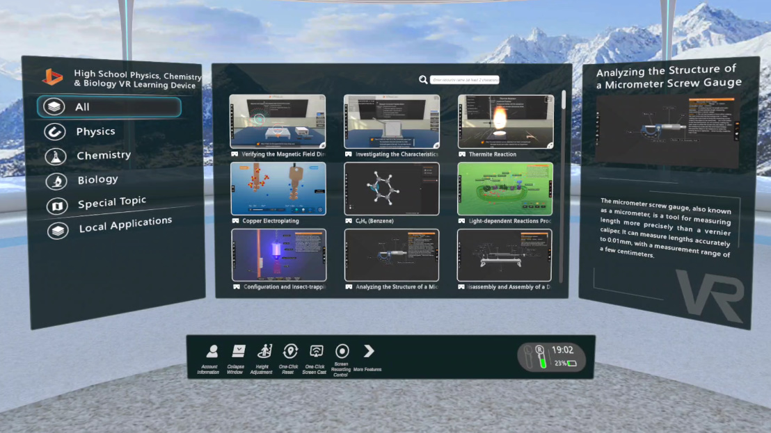 High School Physics, Chemistry & Biology VR Learning Device