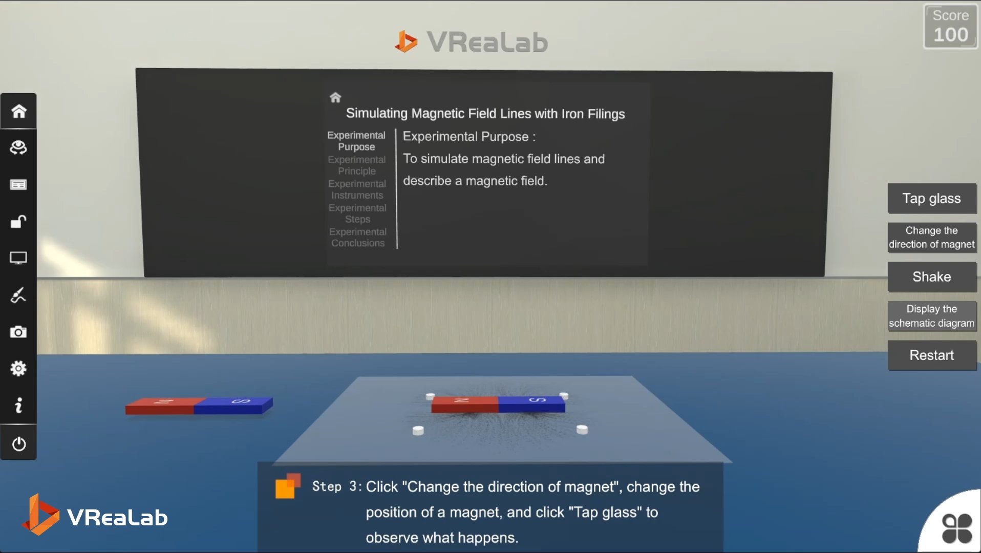 Initial experimental setup with two bar magnets on glass surface