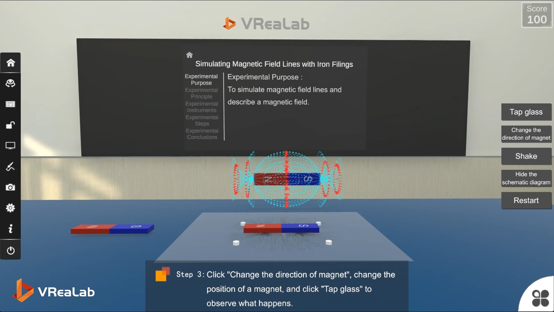 Single bar magnet revealing 3D field-line pattern