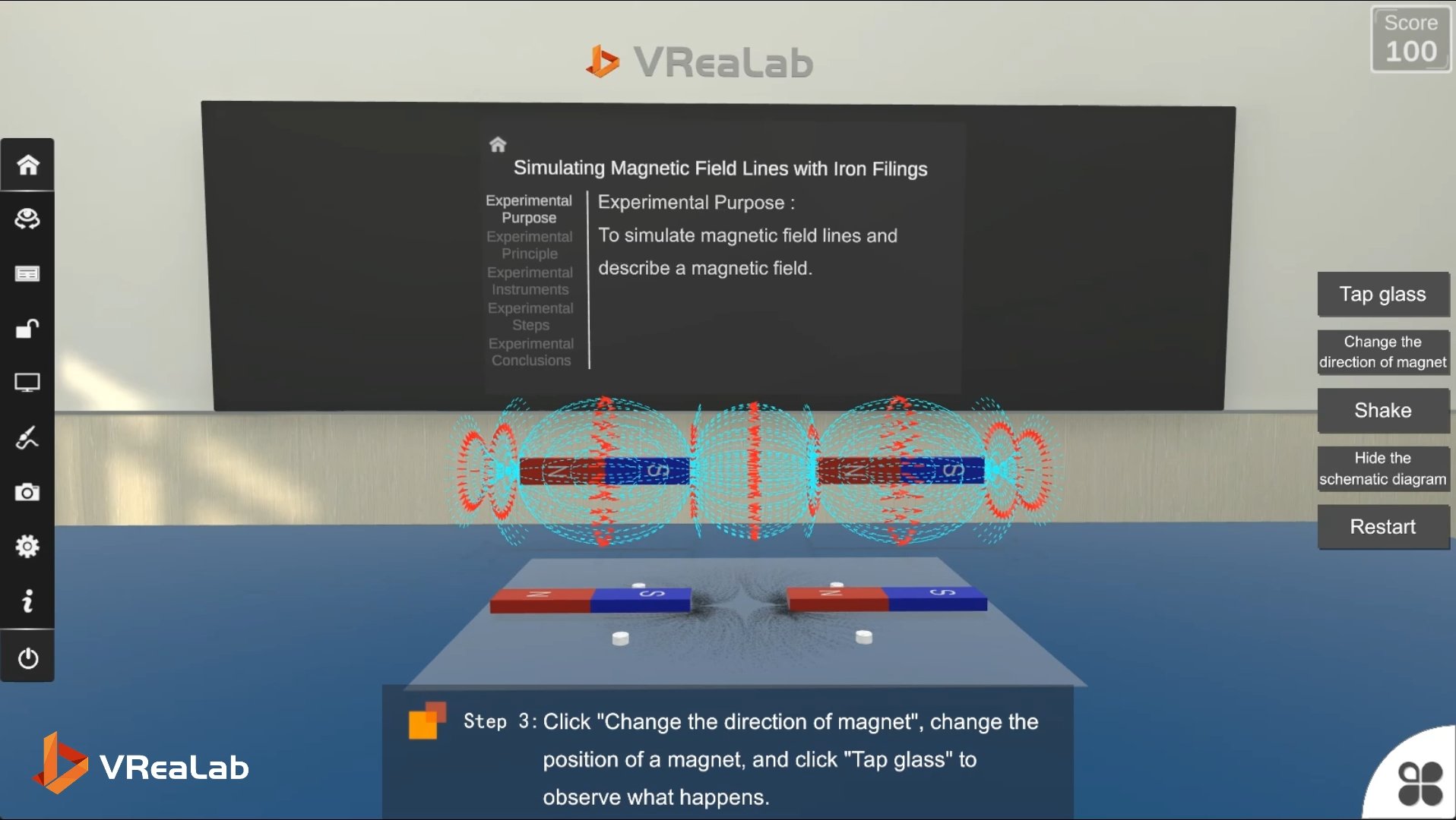 Two bar magnets with opposite poles creating field-line arches
