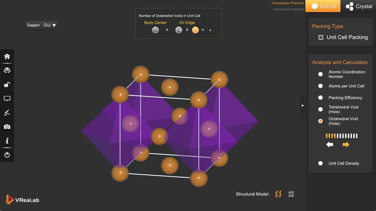 Interactive unit cell atom count and packing efficiency visualization