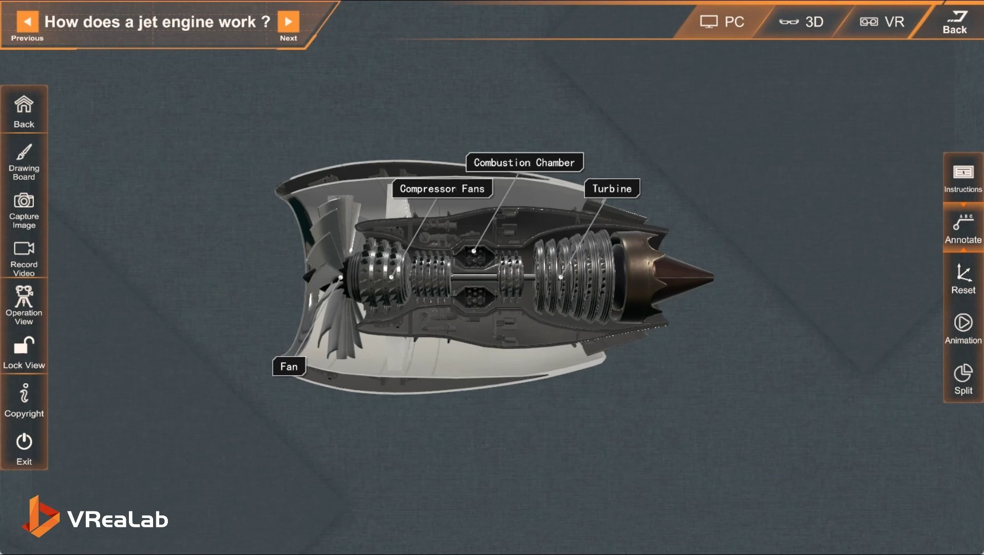 Clean cross-section view of the jet engine with every section labelled