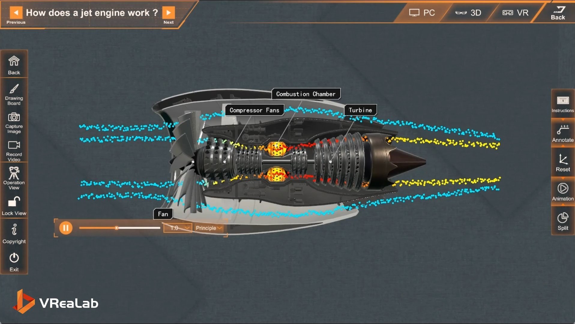 Combustion view showing orange glow inside the Combustion Chamber