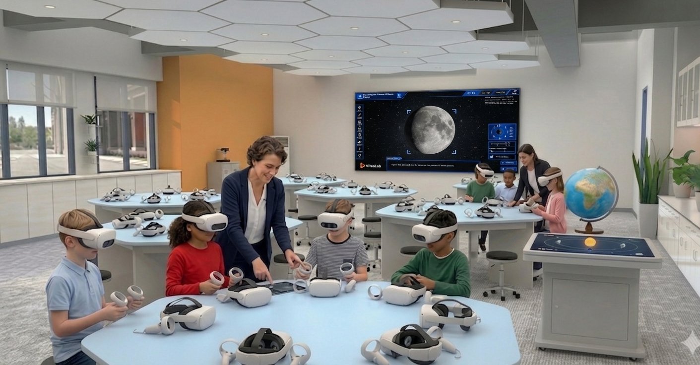 Primary Science VR classroom running the Moon Phases module
