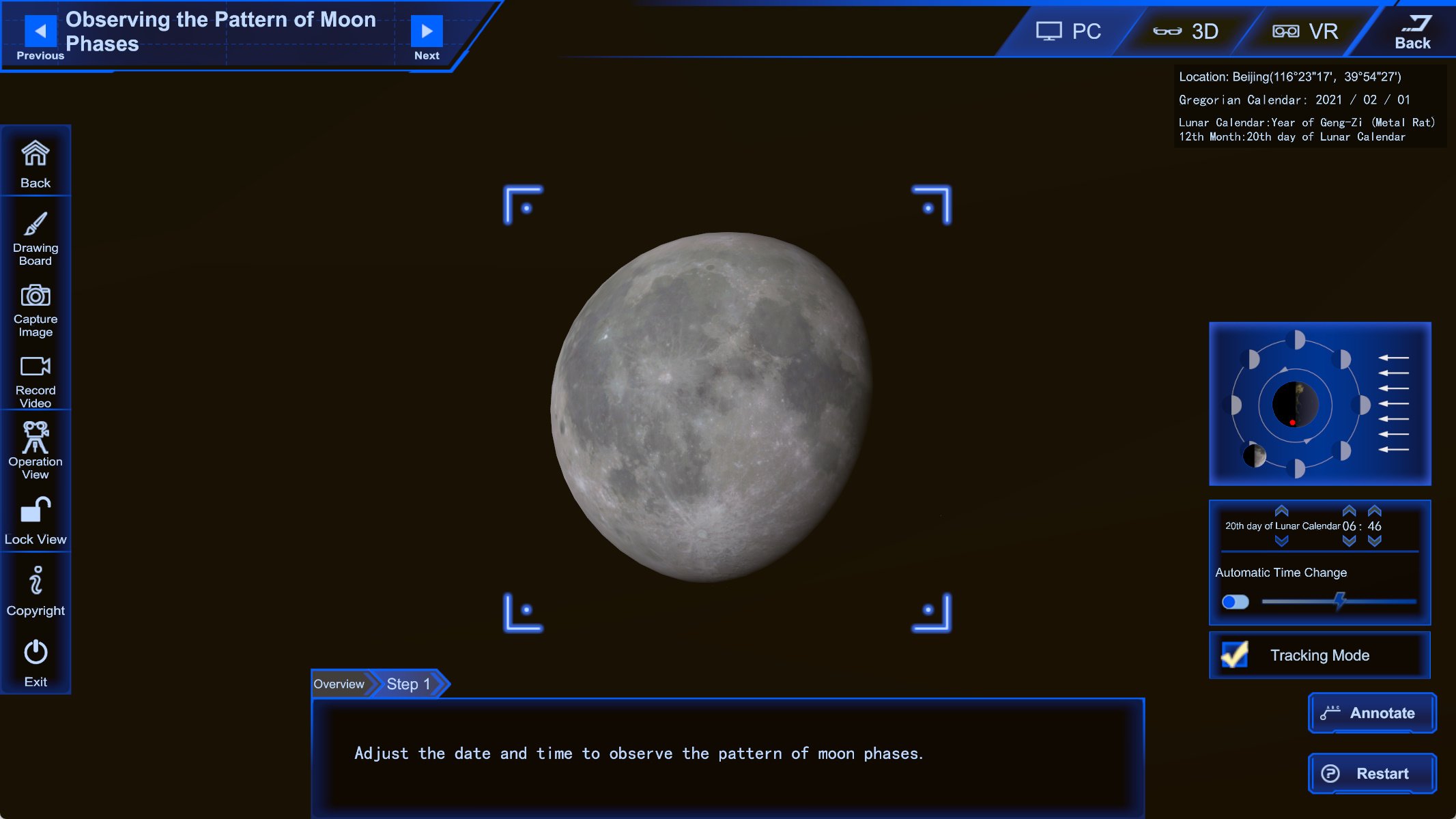 Day 20 gibbous moon with visible terminator line in VR