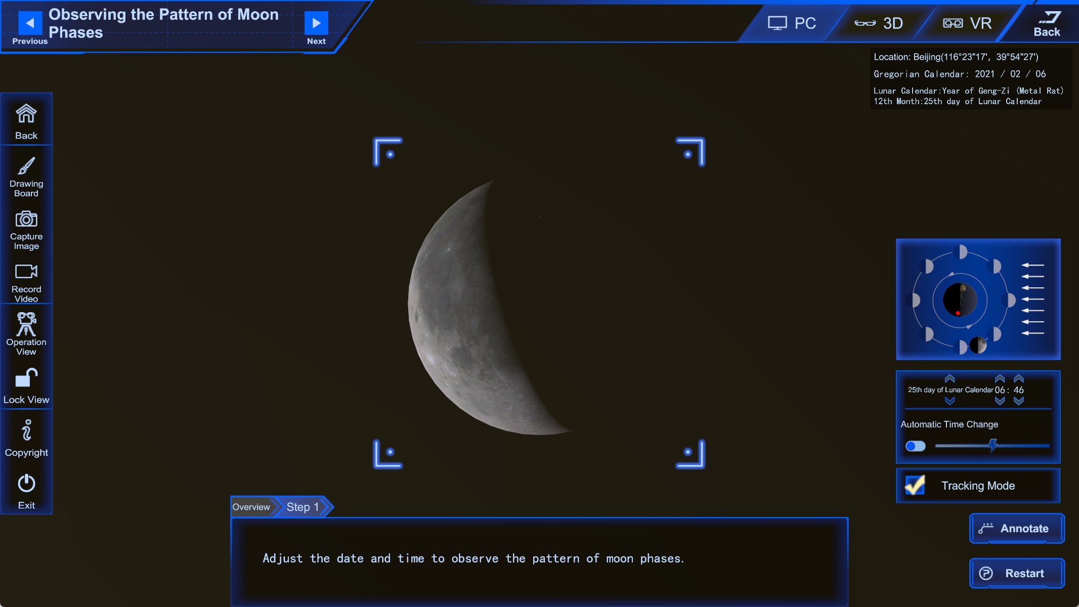 Day 23 last quarter moon with Sun-Earth-Moon geometry tracking