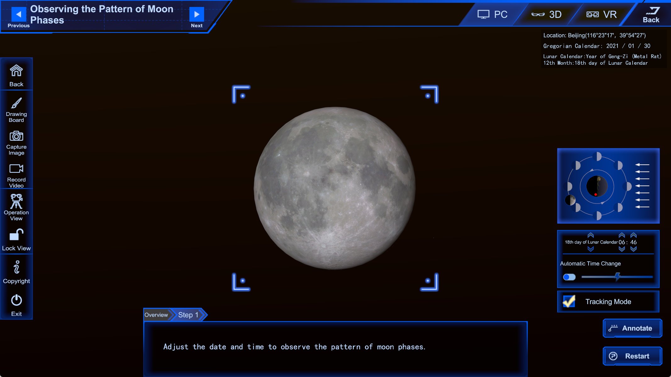 Close view of half-lit lunar surface in VR simulation