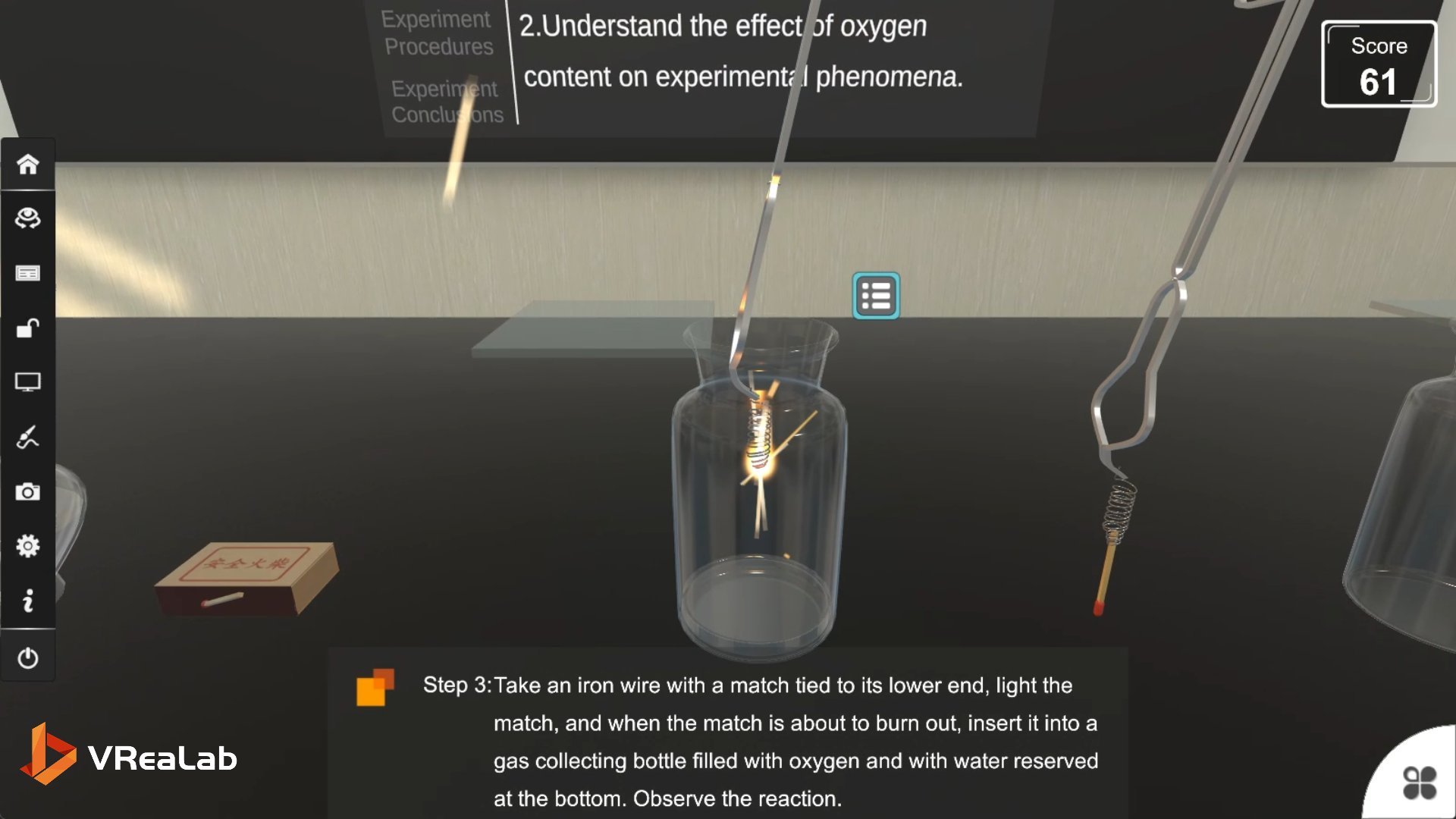 Iron wire burning in pure oxygen — vigorous combustion with bright sparks