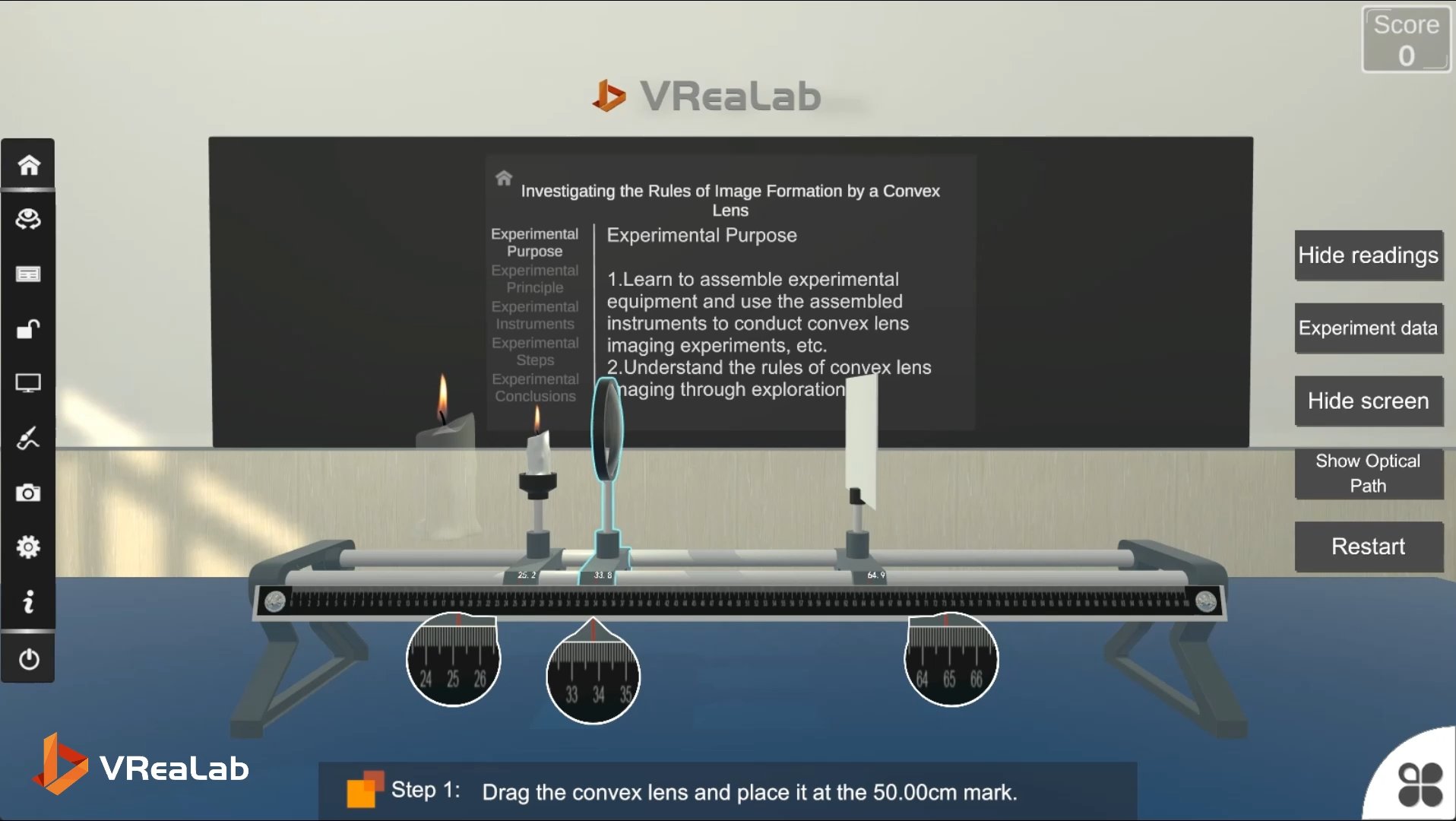 VR convex lens experiment apparatus assembly