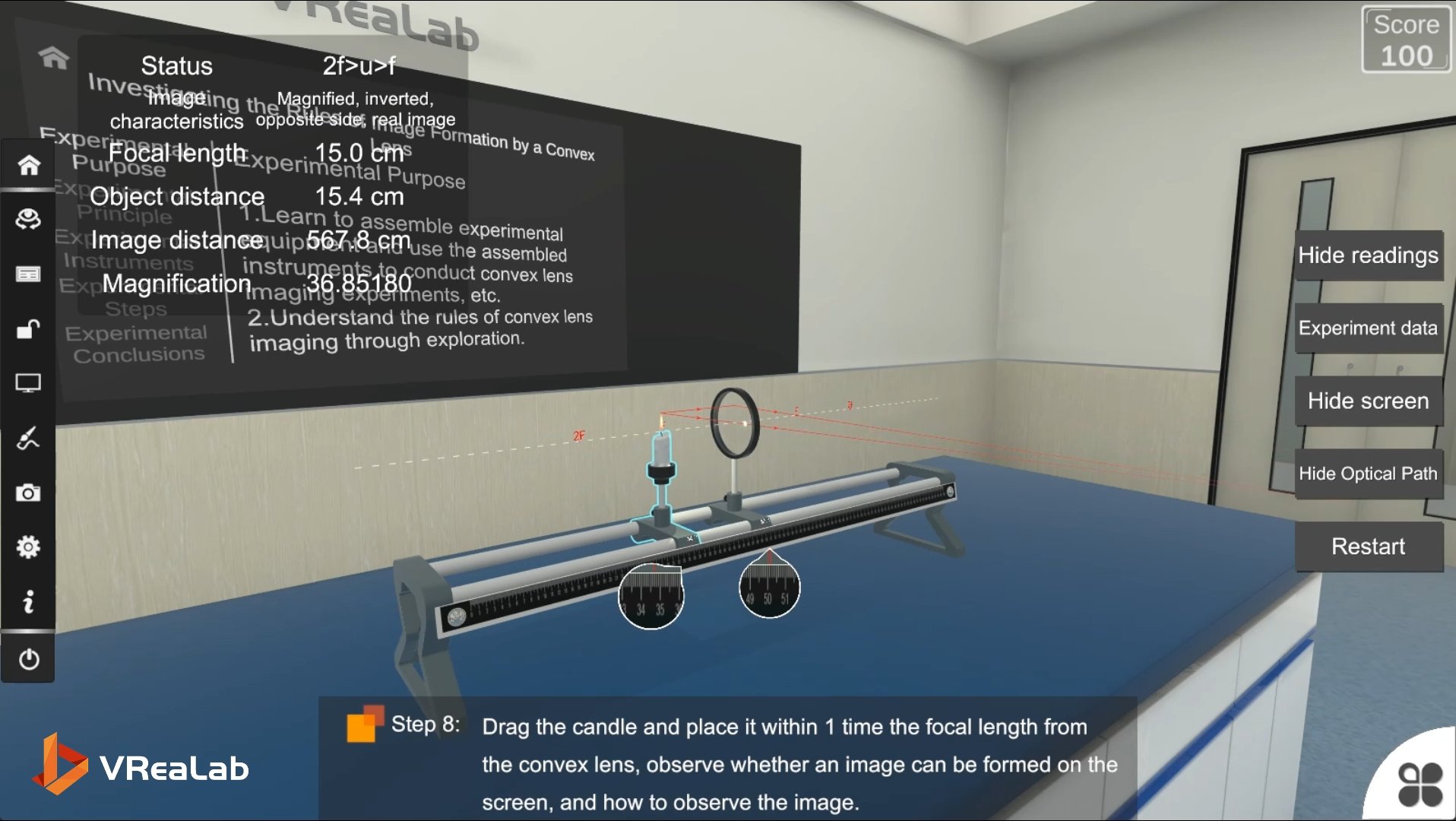 Convex lens imaging near focal length data visualization