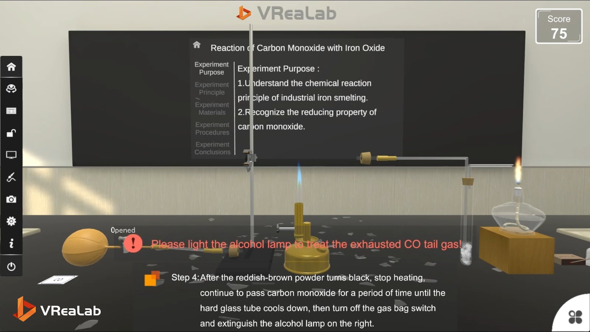 Carbon monoxide iron oxide reaction virtual lab