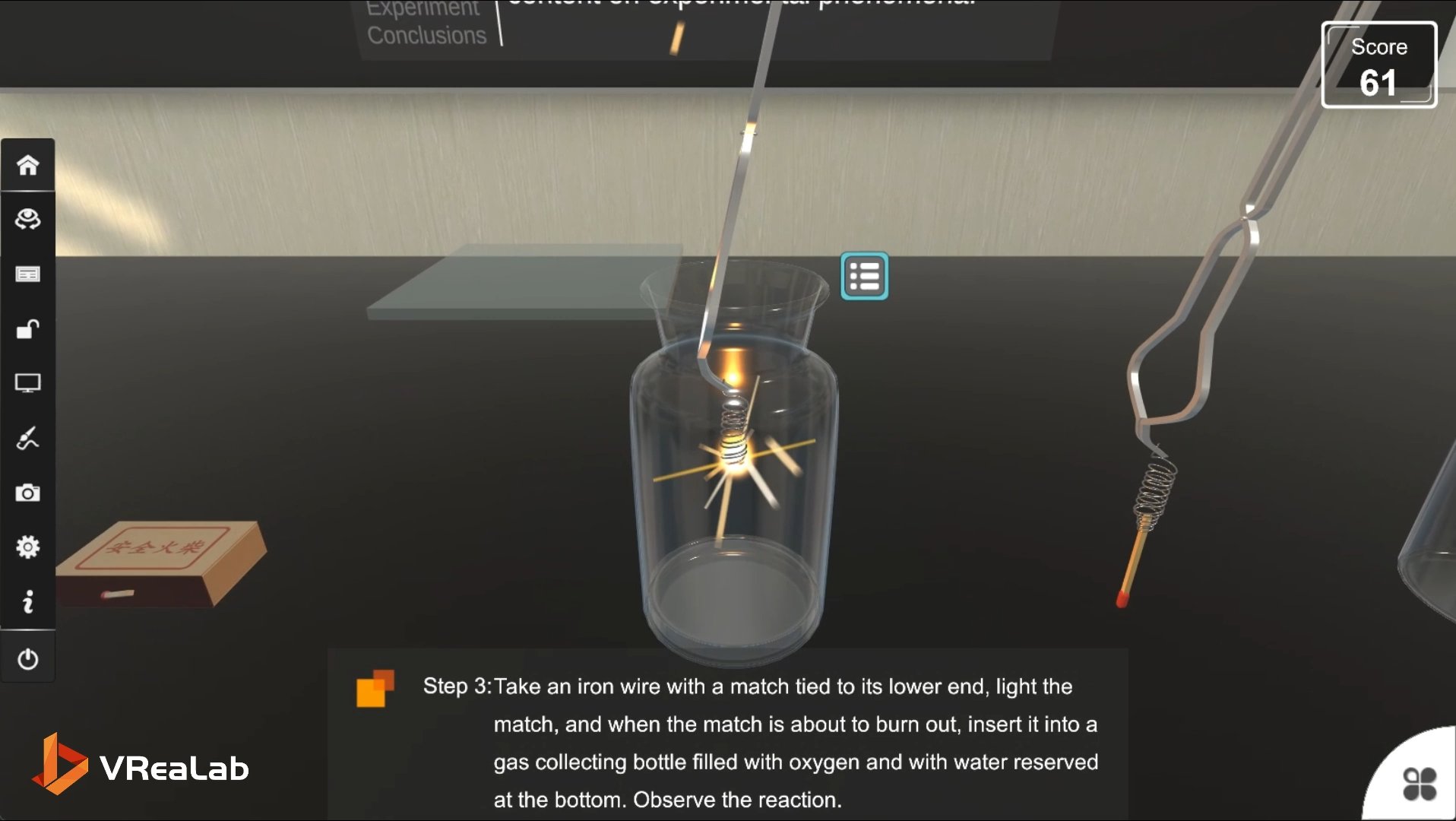 Iron wire burning in oxygen virtual experiment